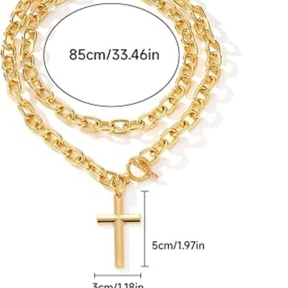 Chunky Gold Cross Necklace for Women Layered Necklace Retro Big - Picture 5 of 5